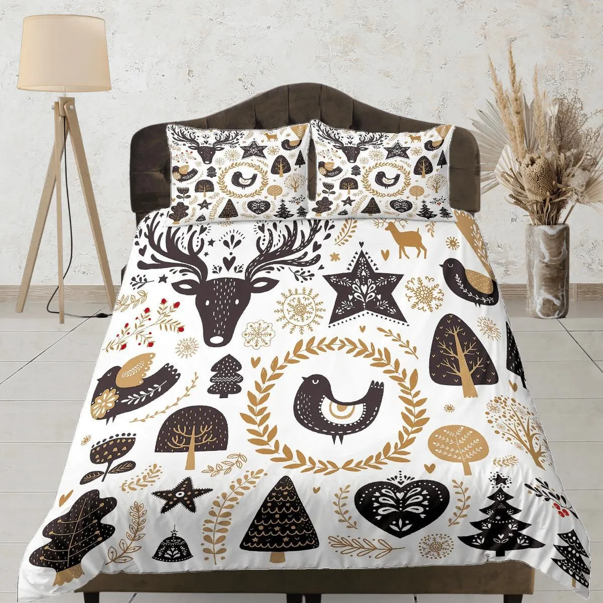 Christmas Duvet Cover Set and Christmas Pillows Reindeer Dorm Bedding Comforter Cover Christmas Gift