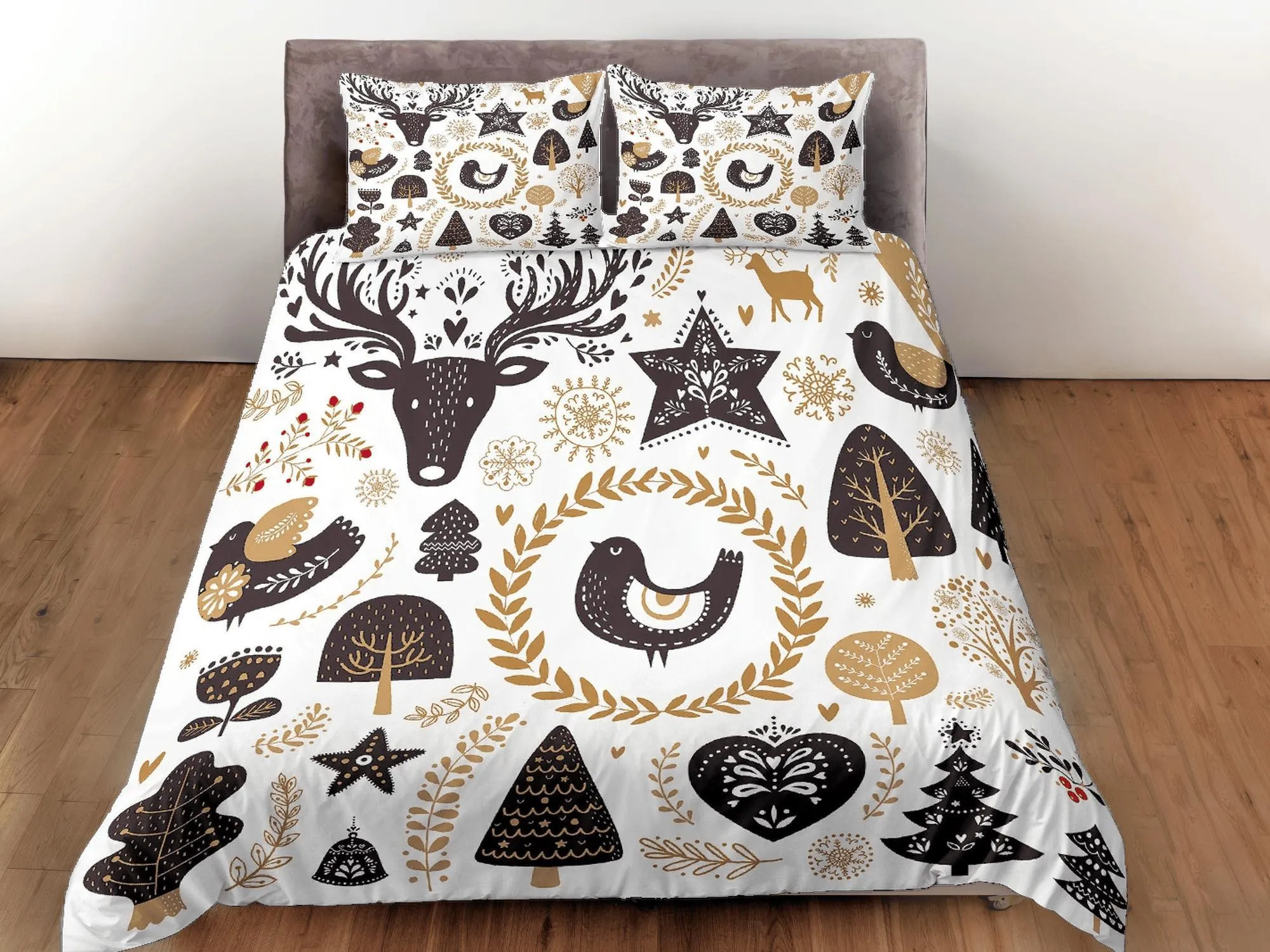 Christmas Duvet Cover Set and Christmas Pillows Reindeer Dorm Bedding Comforter Cover Christmas Gift