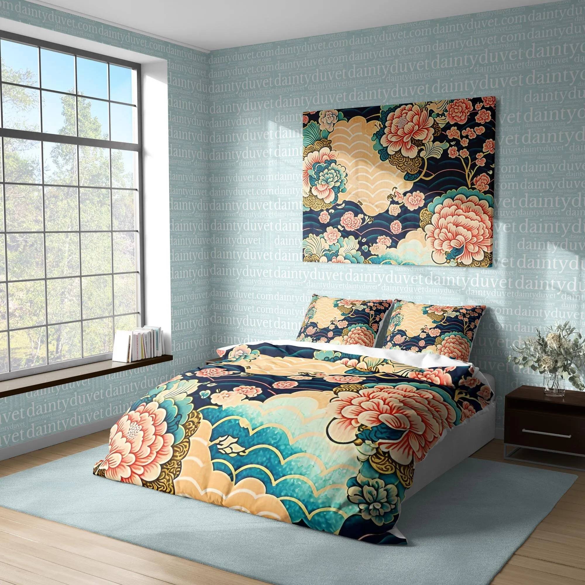 Chrysanthemum Duvet Cover Oriental Pattern Quilt Cover, Japanese Pattern Bedding Set Teens Bedroom Blanket Cover, Colorful Bedspread