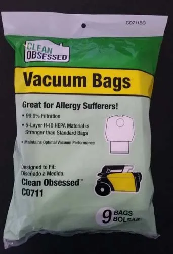 Clean Obsessed CO711 Canister HEPA Vacuum Bags-9/pk