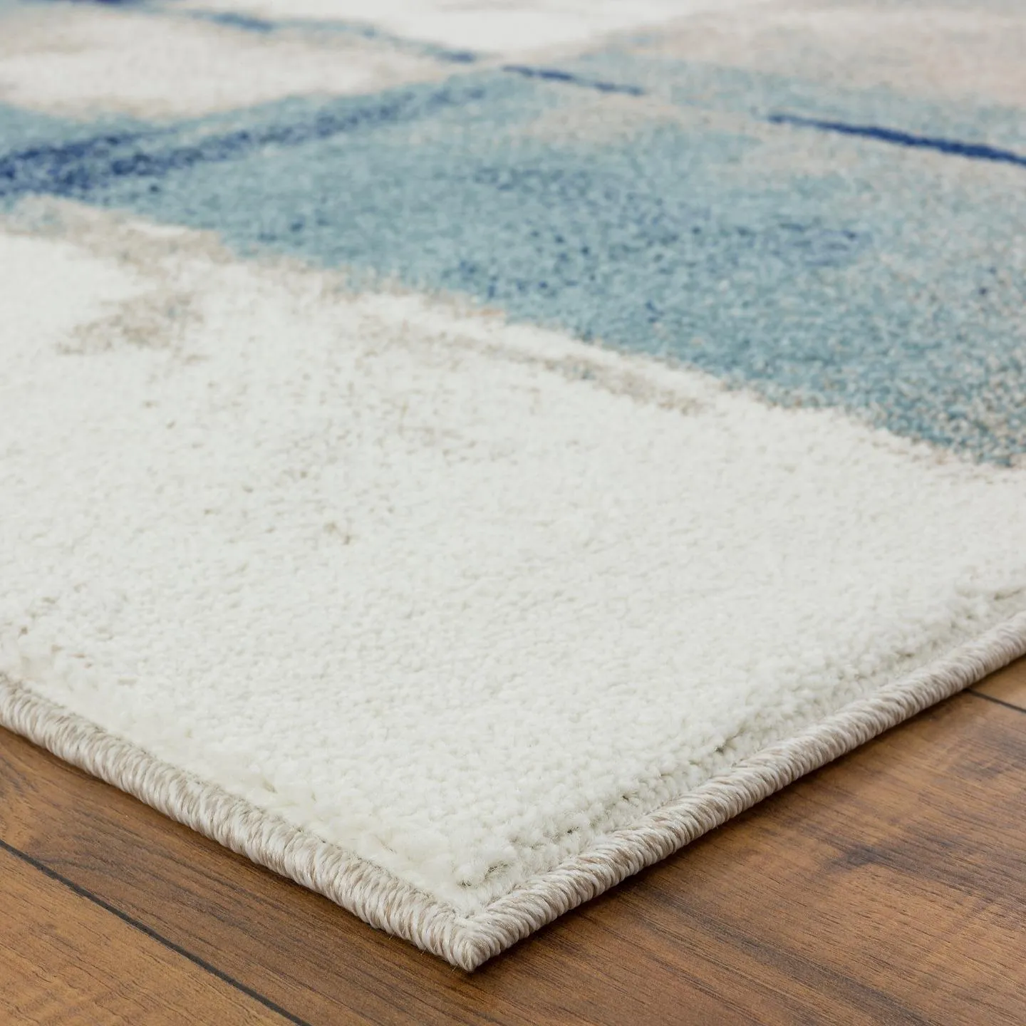 Contemporary Abstract Ivory Blue Area Rug