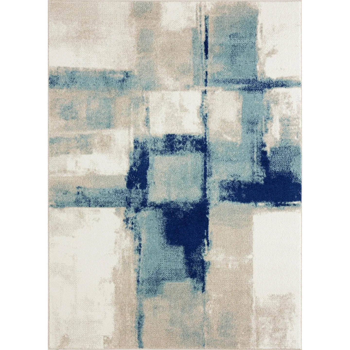 Contemporary Abstract Ivory Blue Area Rug