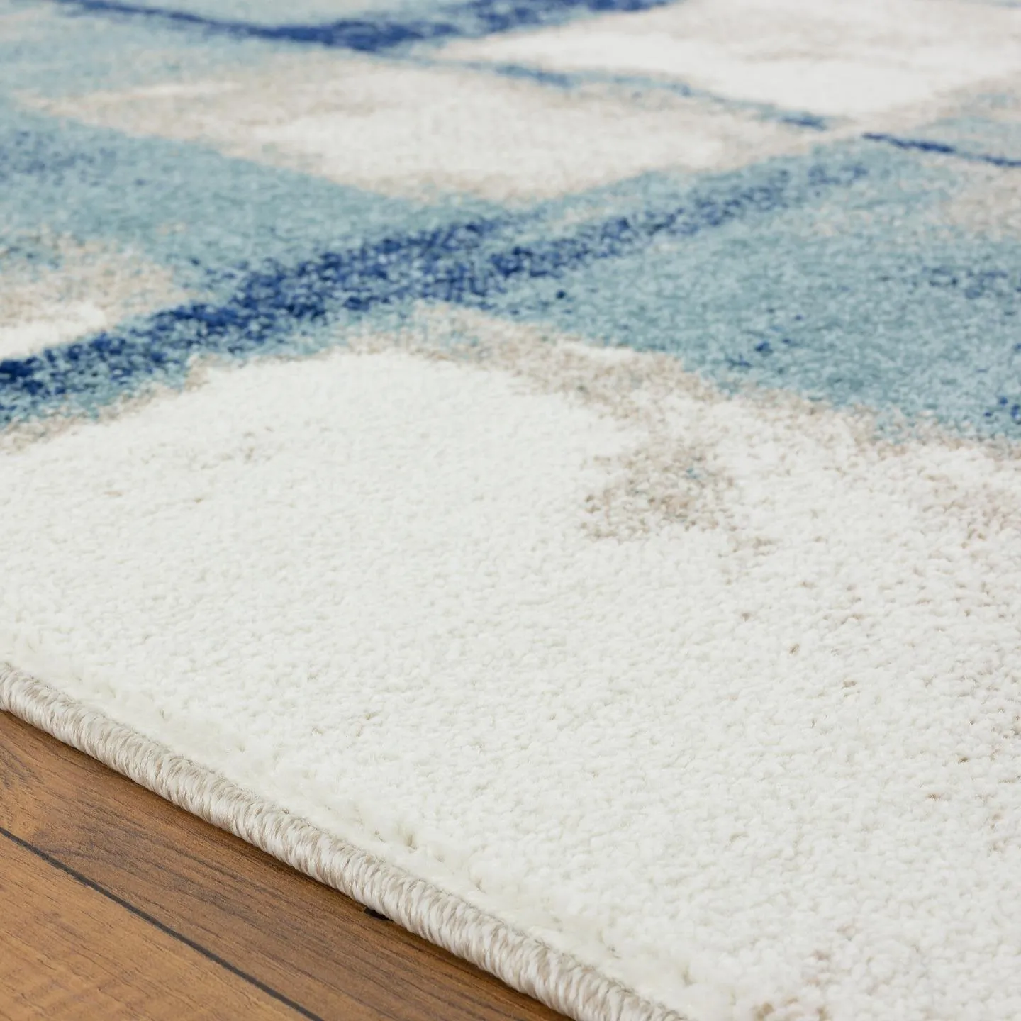 Contemporary Abstract Ivory Blue Area Rug