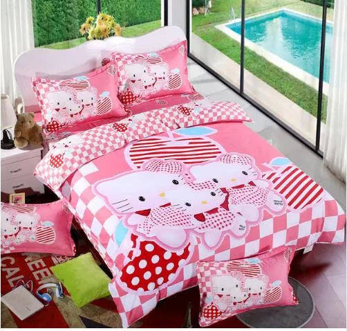 Cotton Bedding Sets Cartoon Hello Kitty 4pcs Bed Set