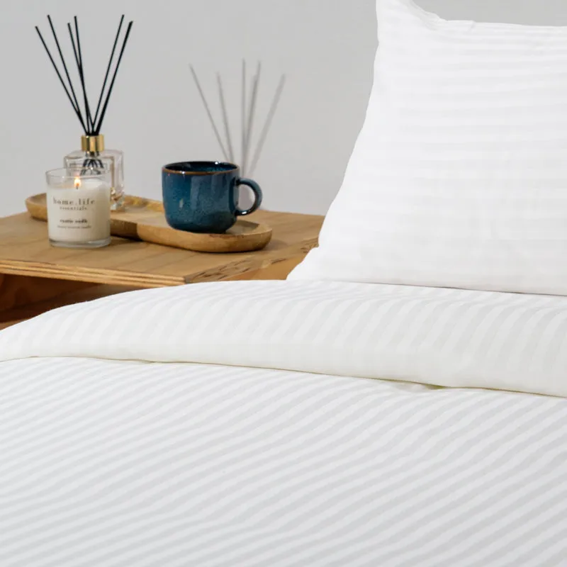 Cotton Club 250 Thread Count Satin Stripe Duvet Cover Set - White