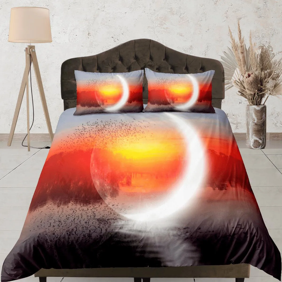 Crescent Moon Duvet Cover Set Colorful Bedspread, Dorm Bedding with Pillowcase