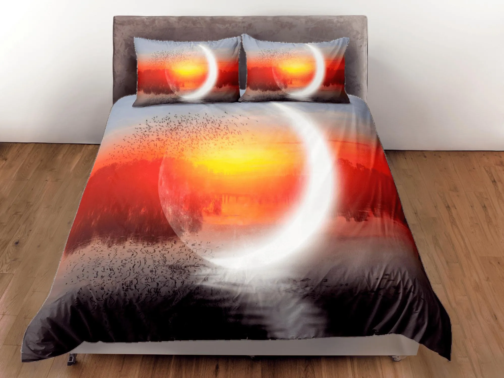 Crescent Moon Duvet Cover Set Colorful Bedspread, Dorm Bedding with Pillowcase