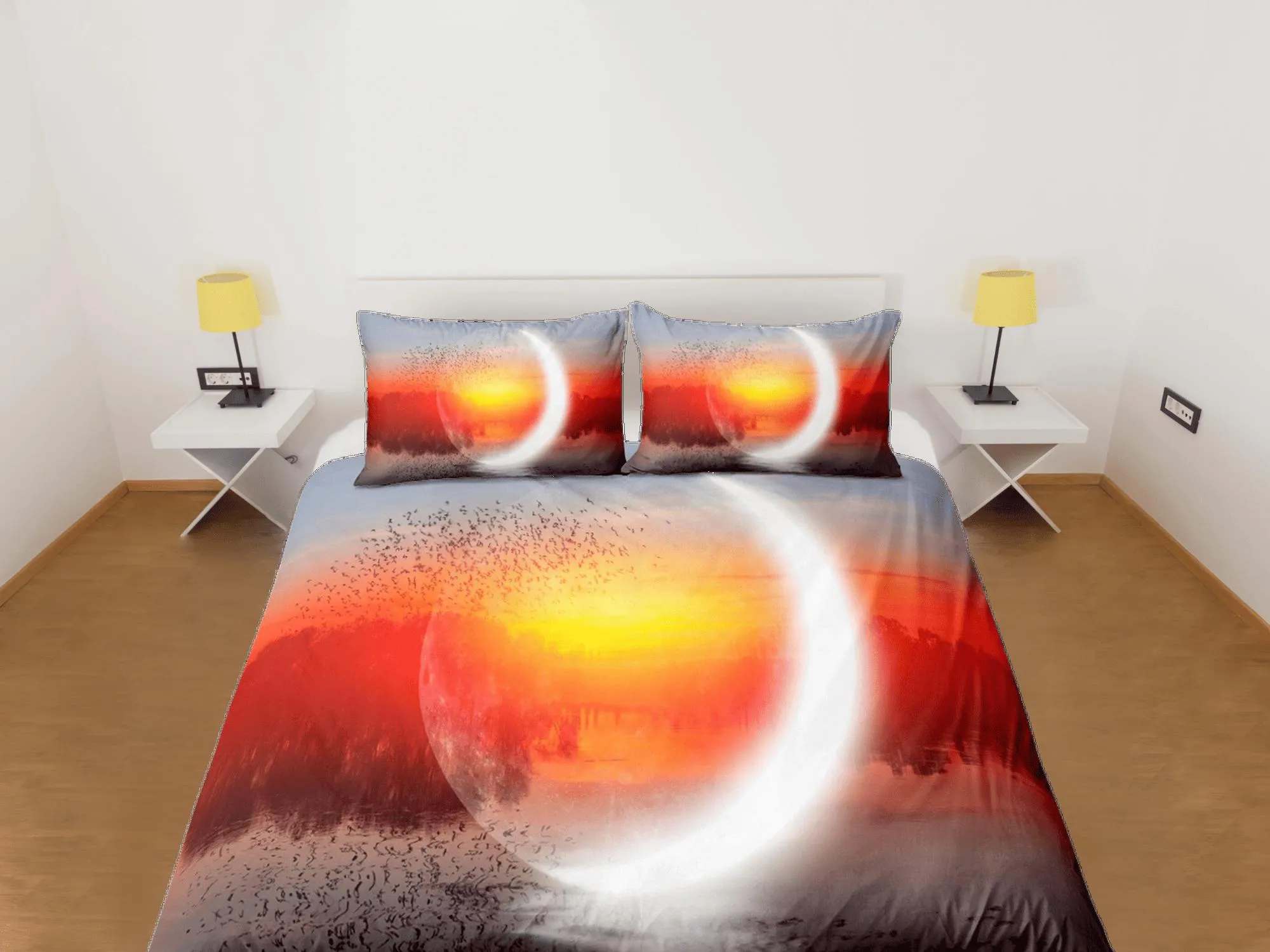 Crescent Moon Duvet Cover Set Colorful Bedspread, Dorm Bedding with Pillowcase