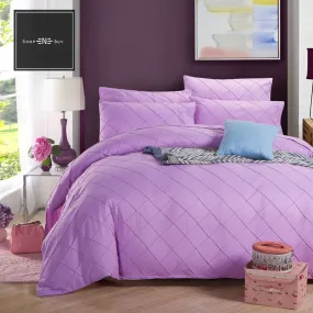 Cross Pleated Duvet Set Light Purple