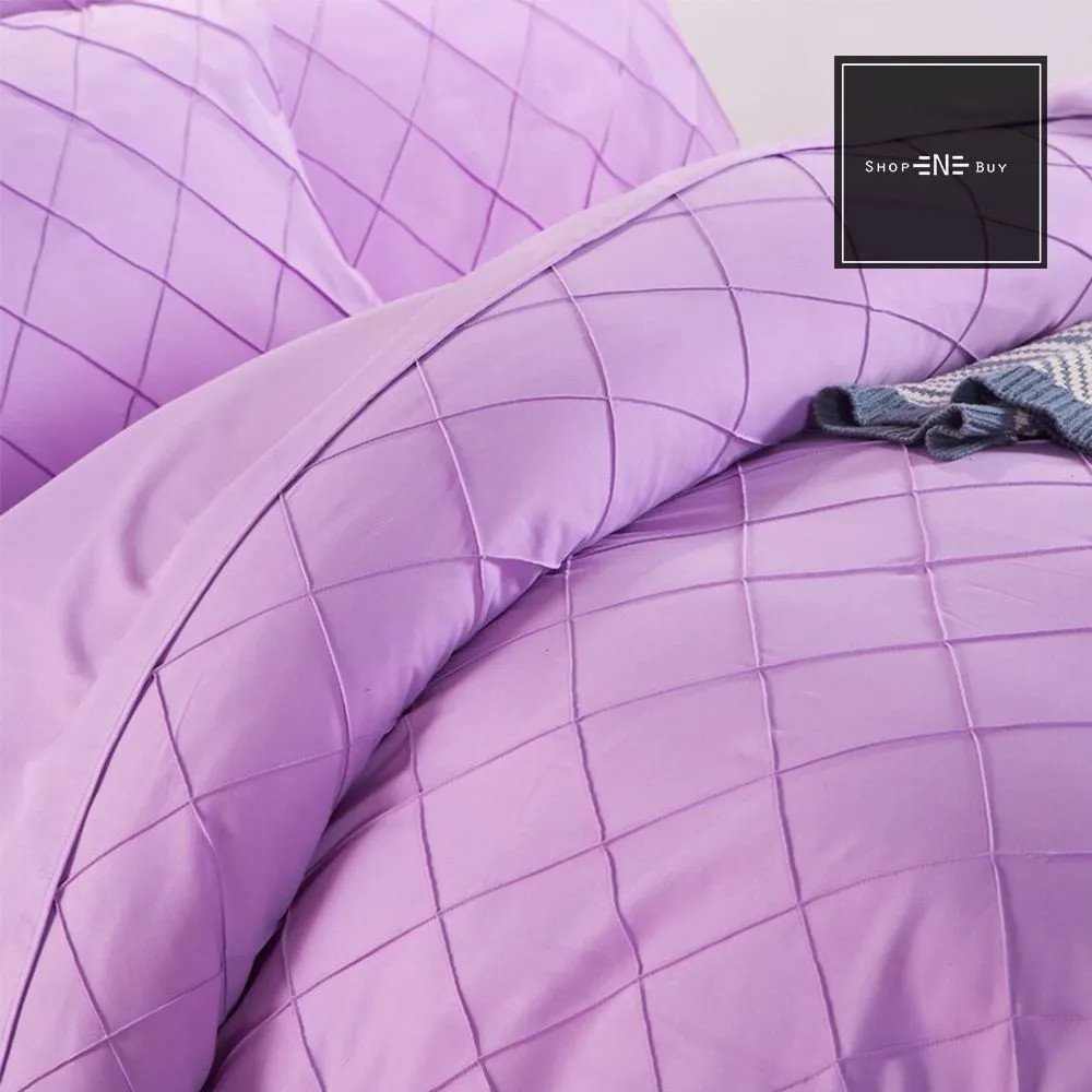 Cross Pleated Duvet Set Light Purple