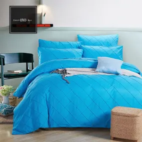 Cross Pleated Duvet Set Sky Blue