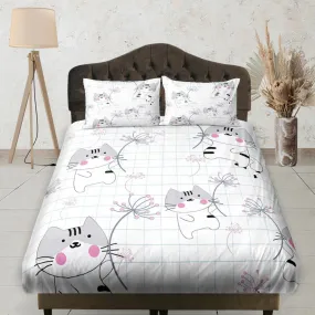 Cute Grey Cat Japanese Aesthetic Fitted Sheet Deep Pocket, Baby Bedding Set Full, Elastic Bedsheet, Dorm Bedding, Crib Sheet, King, Queen