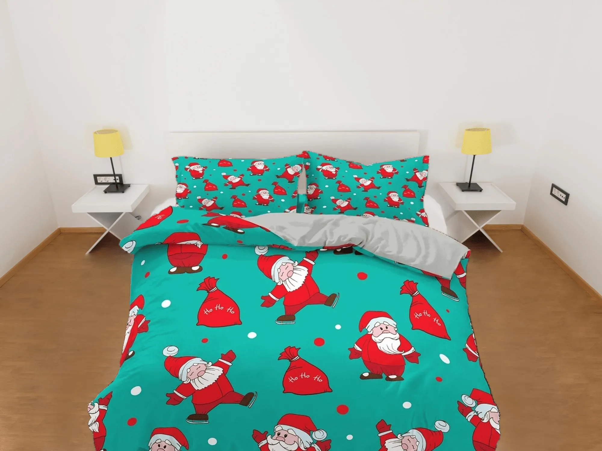 Cute Santa Claus pattern Christmas bedding pillowcase holiday gift sea green duvet cover king queen toddler bedding baby Christmas farmhouse