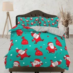 Cute Santa Claus pattern Christmas bedding pillowcase holiday gift sea green duvet cover king queen toddler bedding baby Christmas farmhouse