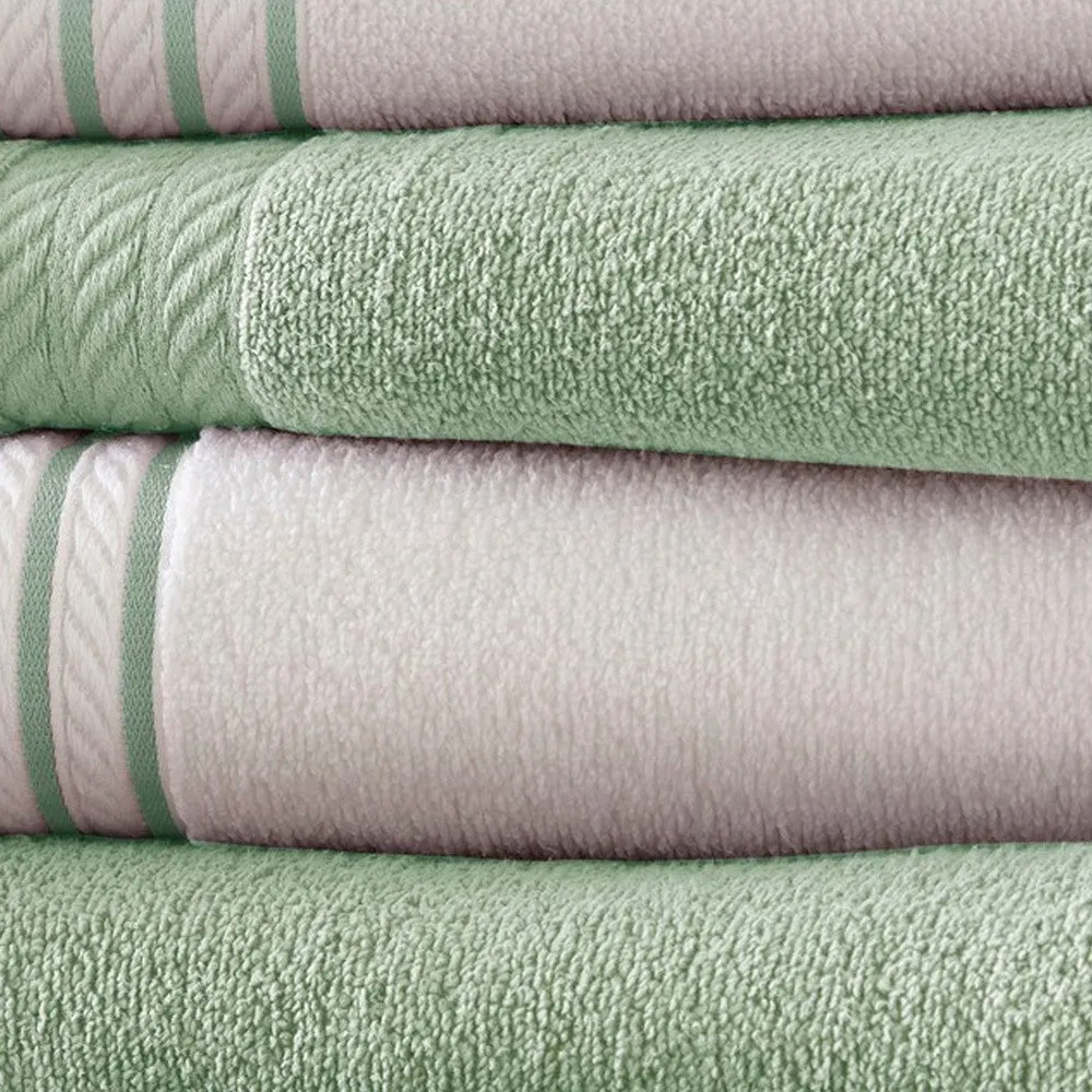 Dana 6 Piece Soft Egyptian Cotton Towel Set, Striped, Sage Green, White By Casagear Home