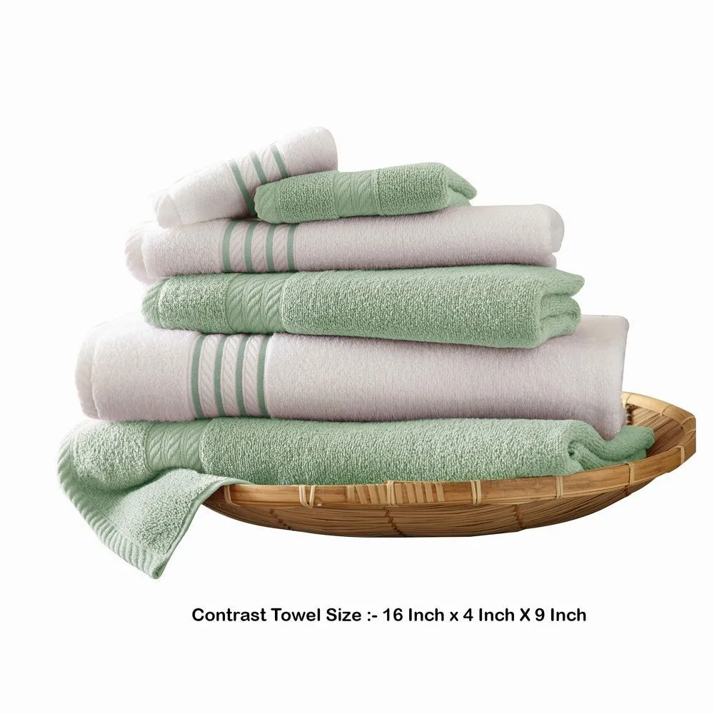 Dana 6 Piece Soft Egyptian Cotton Towel Set, Striped, Sage Green, White By Casagear Home