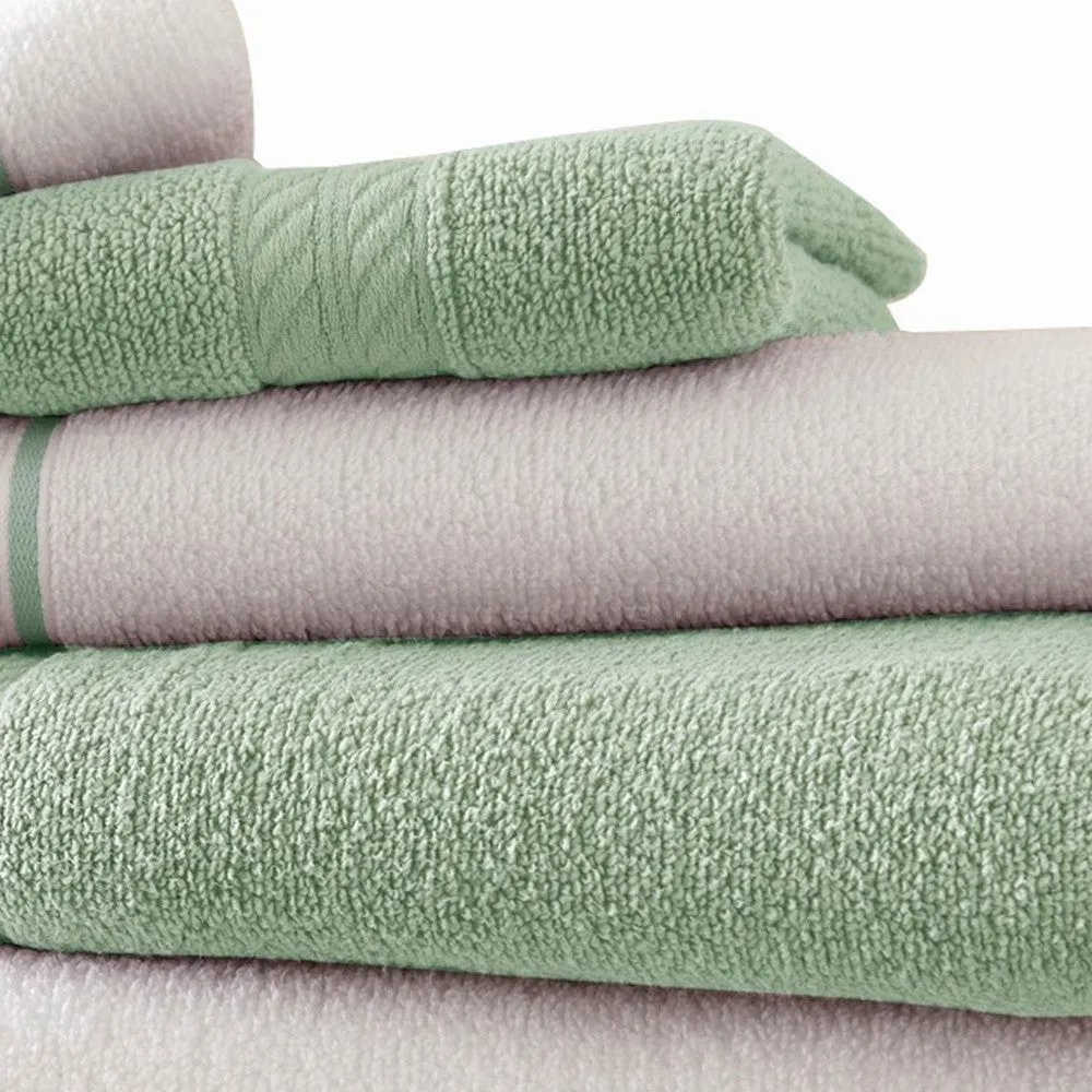 Dana 6 Piece Soft Egyptian Cotton Towel Set, Striped, Sage Green, White By Casagear Home