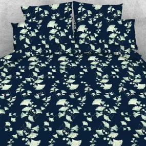 Designer Silver Ginkgo Leaves Printed Dark Blue Polyester luxury 4-Piece Bedding Sets/Duvet Cover