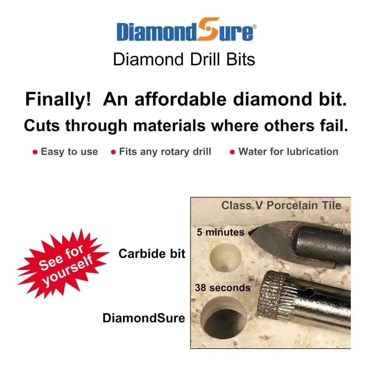 DiamondSure Wet Porcelain Tile Drill Bits