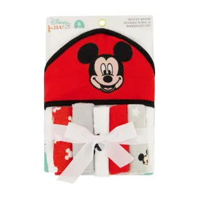 Disney Baby Mickey Mouse Hooded Towel with 5 Piece Washcloth Set