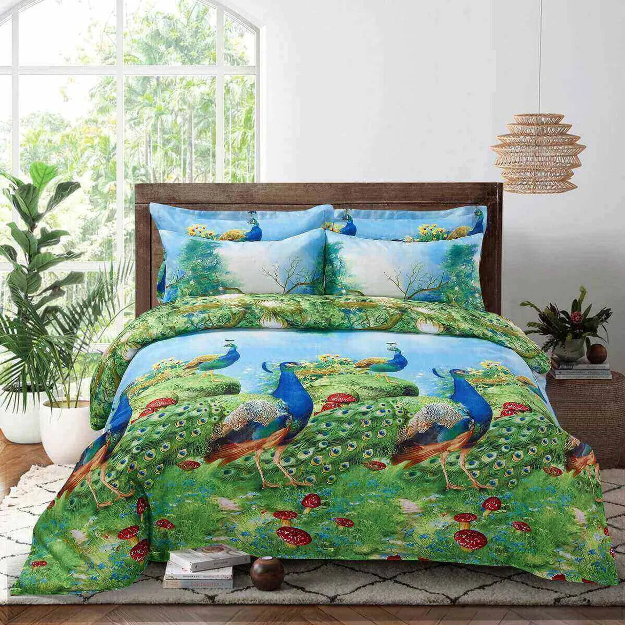 Dolce Mela Pictorial Bedding Duvet Cover Set - Peafowl