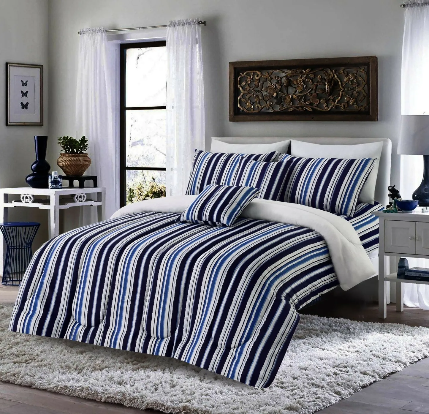 Duvet Cover-Blue Bold Lines