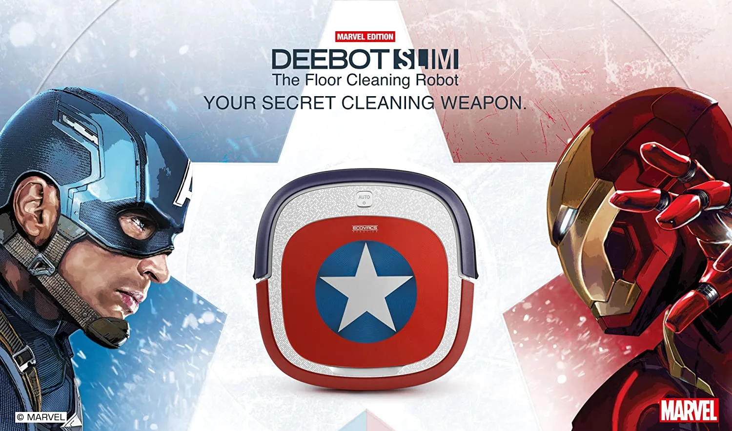 ECOVACS Robotics Deebot Slim Marvel Edition - Ultra-Flat Vacuum Cleaner with Direct Suction - Captain America