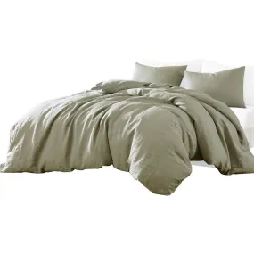 Edge 4 Piece King Size Duvet Comforter Set, Washed Linen, Sage Green By Casagear Home