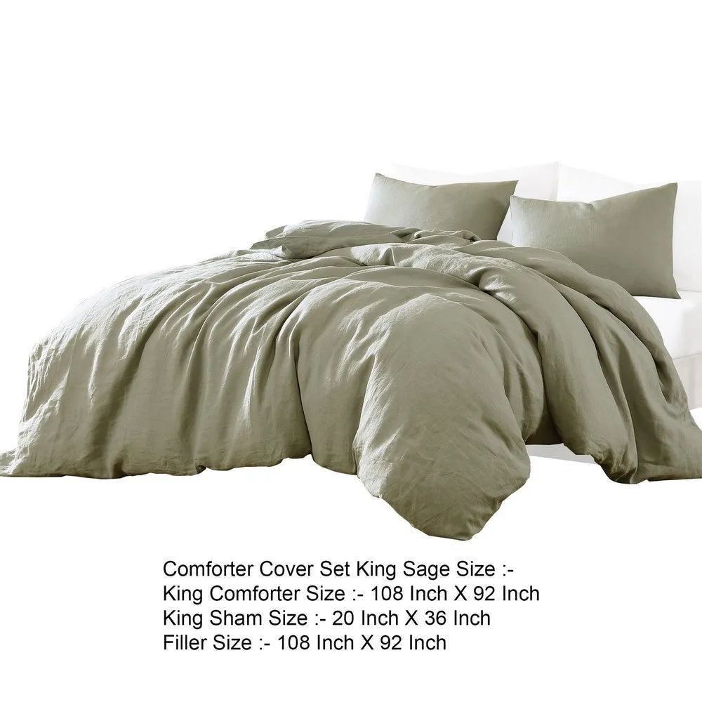 Edge 4 Piece King Size Duvet Comforter Set, Washed Linen, Sage Green By Casagear Home