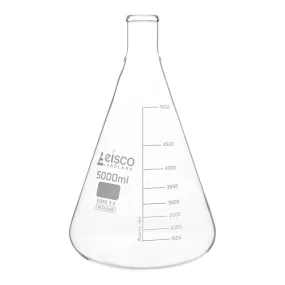 EISCO Erlenmeyer Flask, 5000ml - Borosilicate Glass - Narrow Neck, Conical Shape - White Graduations