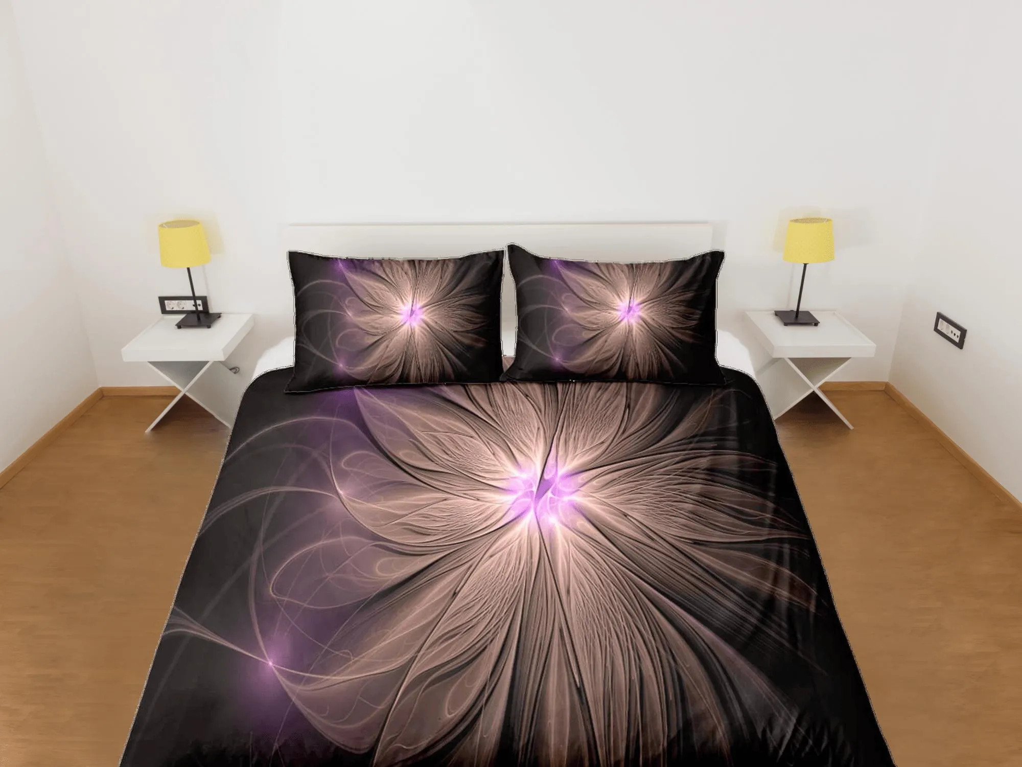 Fractal flower abstract ray of light duvet cover boho bedding set full, queen, king, dorm bedding, aesthetic room decor maximalist bedspread