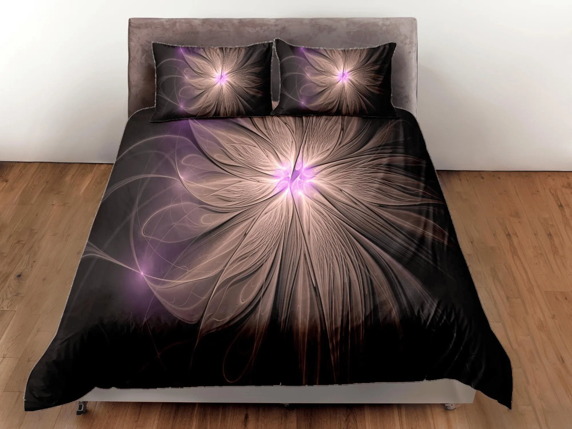 Fractal flower abstract ray of light duvet cover boho bedding set full, queen, king, dorm bedding, aesthetic room decor maximalist bedspread