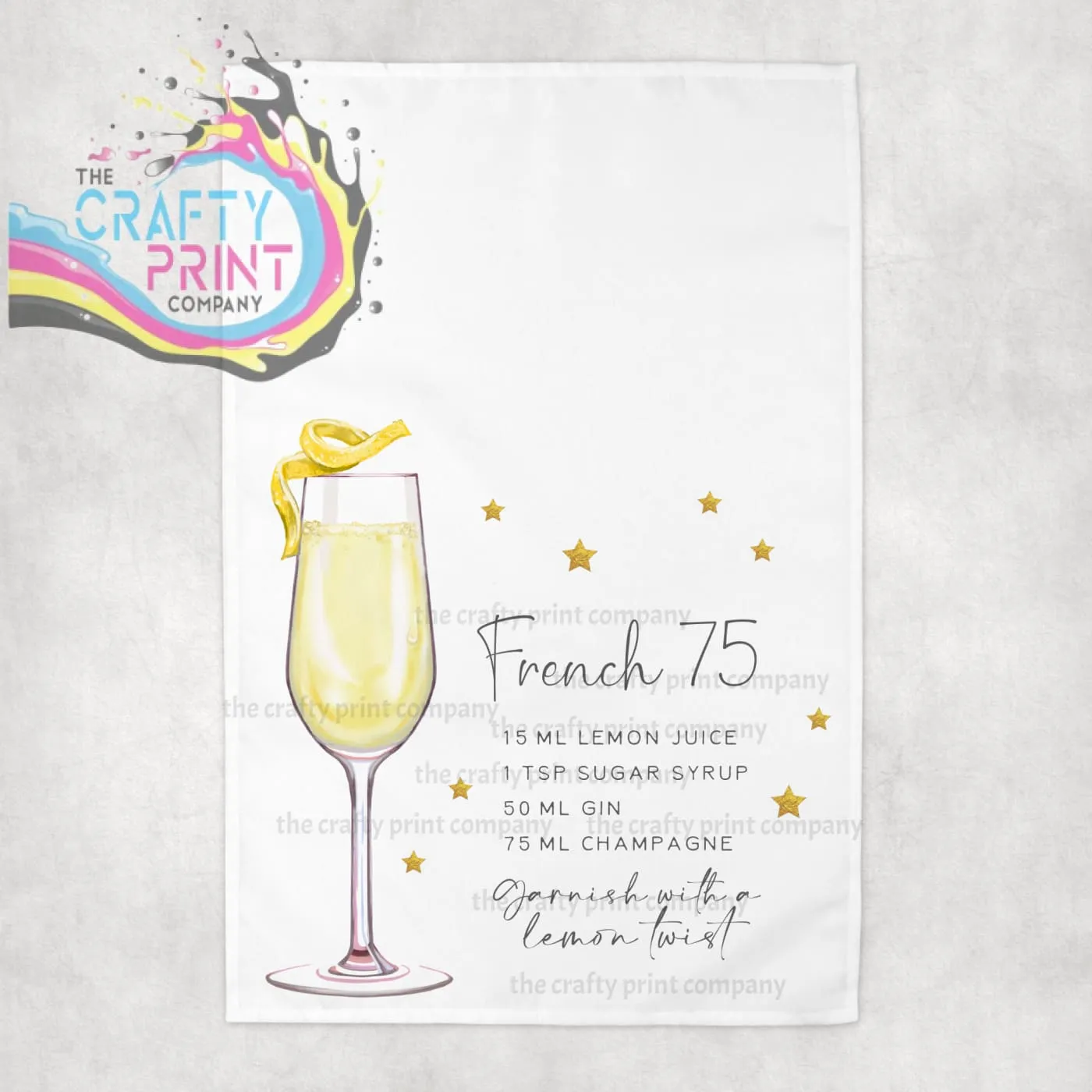 French 75 Cocktail Recipe Tea Towel