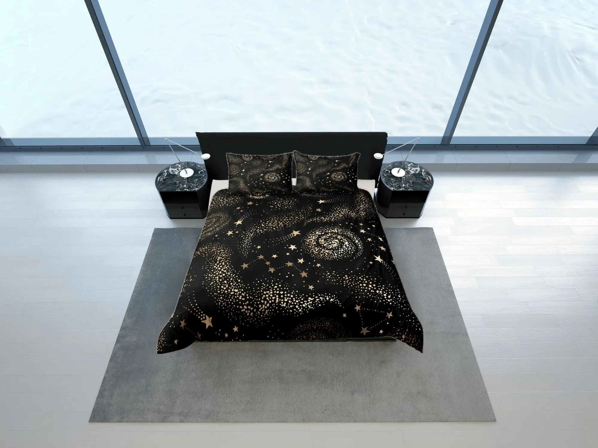 Galaxy Black Duvet Cover Set Starry Night Bedspread, Dorm Bedding with Pillowcase