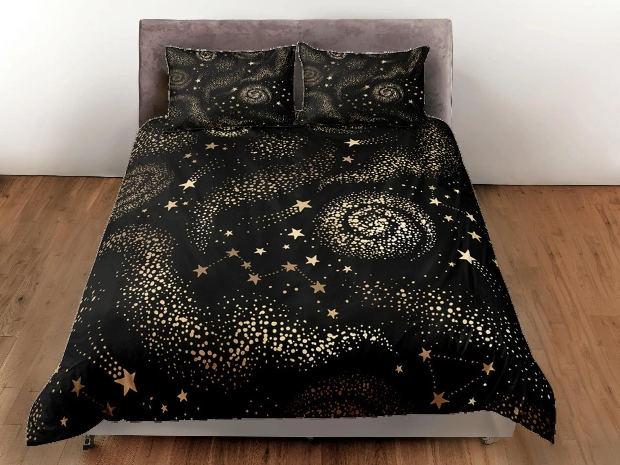 Galaxy Black Duvet Cover Set Starry Night Bedspread, Dorm Bedding with Pillowcase