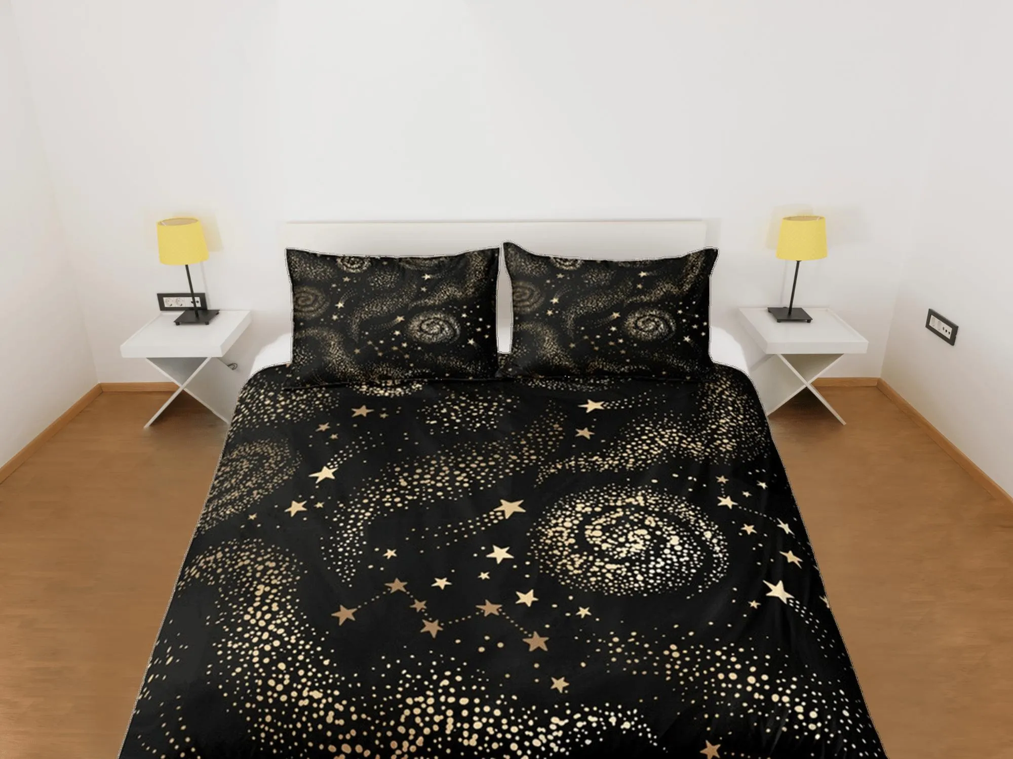 Galaxy Black Duvet Cover Set Starry Night Bedspread, Dorm Bedding with Pillowcase