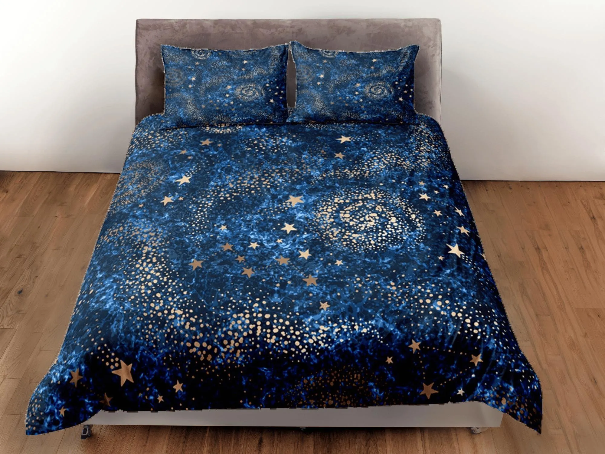 Galaxy Blue Duvet Cover Set Starry Night Bedspread, Dorm Bedding with Pillowcase