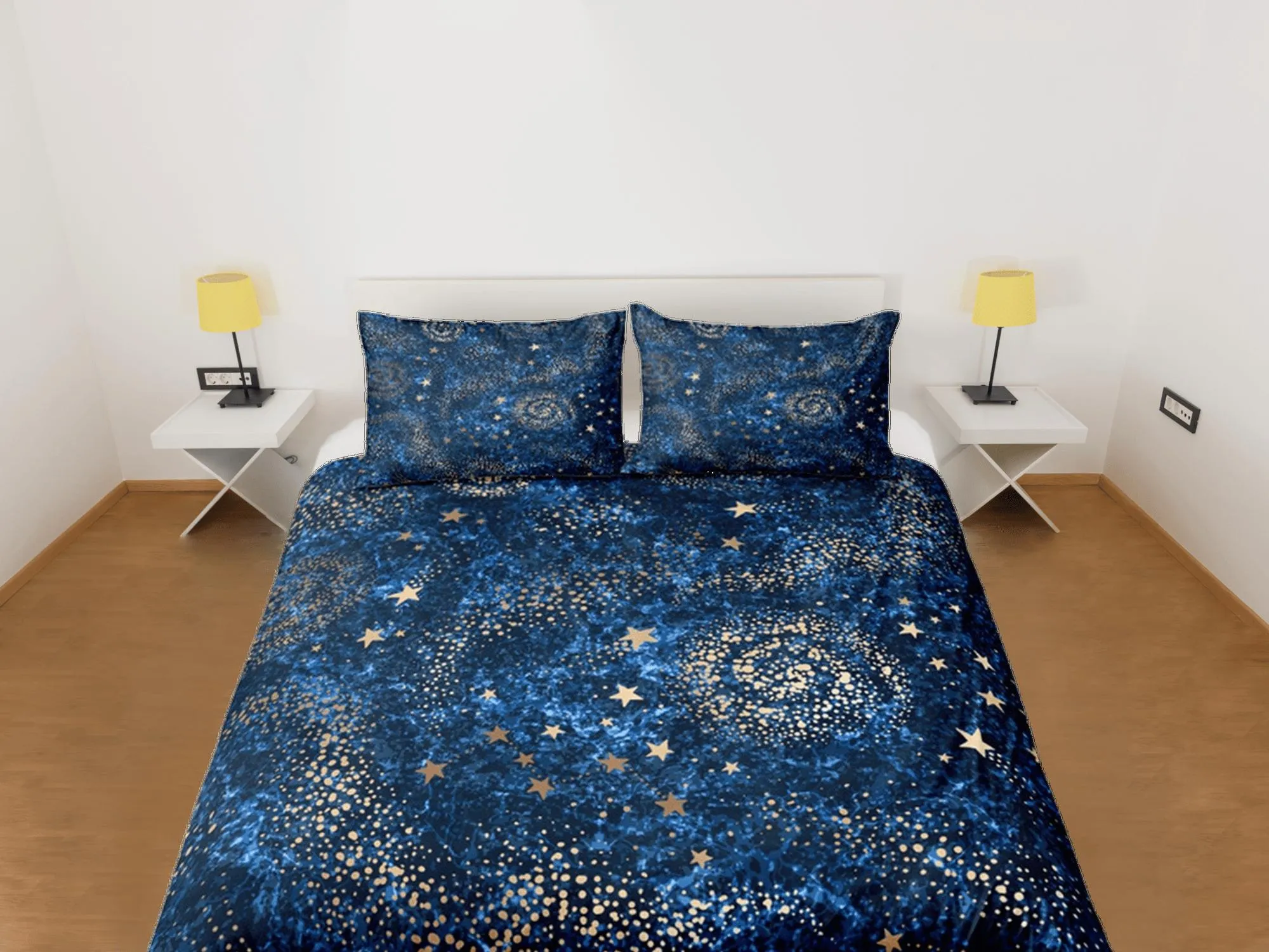 Galaxy Blue Duvet Cover Set Starry Night Bedspread, Dorm Bedding with Pillowcase