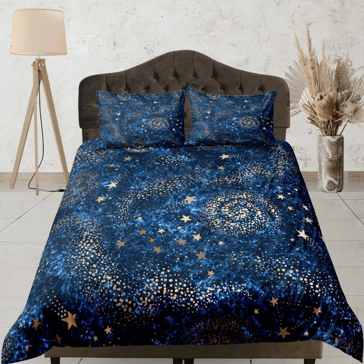 Galaxy Blue Duvet Cover Set Starry Night Bedspread, Dorm Bedding with Pillowcase