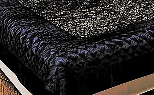 Generic Black Satin Gold Printed Double Bed ??? Bedding Wedding Set (Set of 8 pcs) 1 Double Bed Bedsheet::2 Pillow Cover::1 AC Comforter::2 Filled Cushions::2 Filled Bolsters