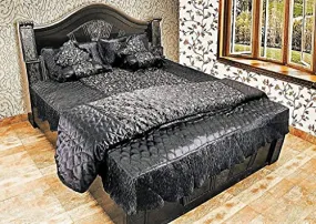 Generic Black Satin Gold Printed Double Bed ??? Bedding Wedding Set (Set of 8 pcs) 1 Double Bed Bedsheet::2 Pillow Cover::1 AC Comforter::2 Filled Cushions::2 Filled Bolsters