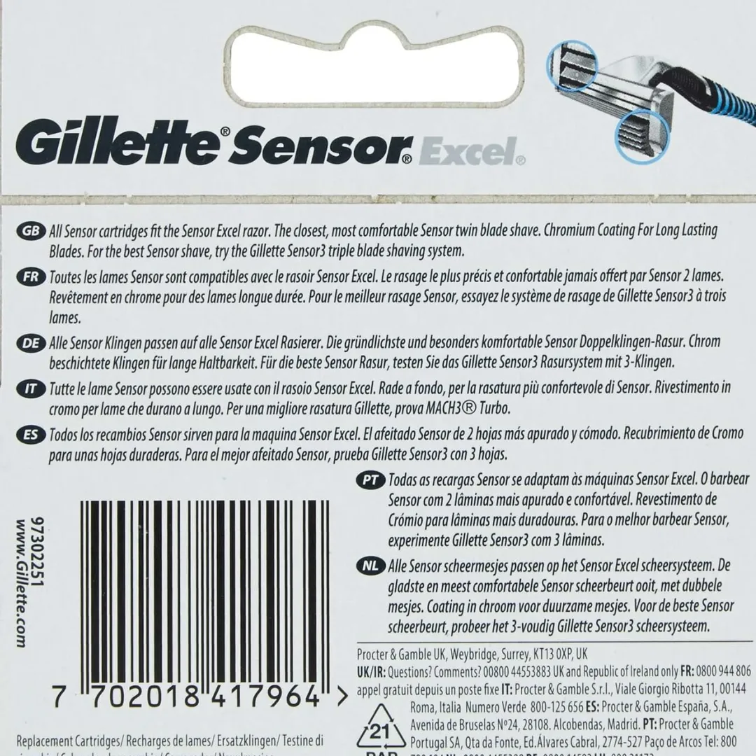 Gillette 97302251 Sensor Charging Excel, Pack of 5 Blades (T)