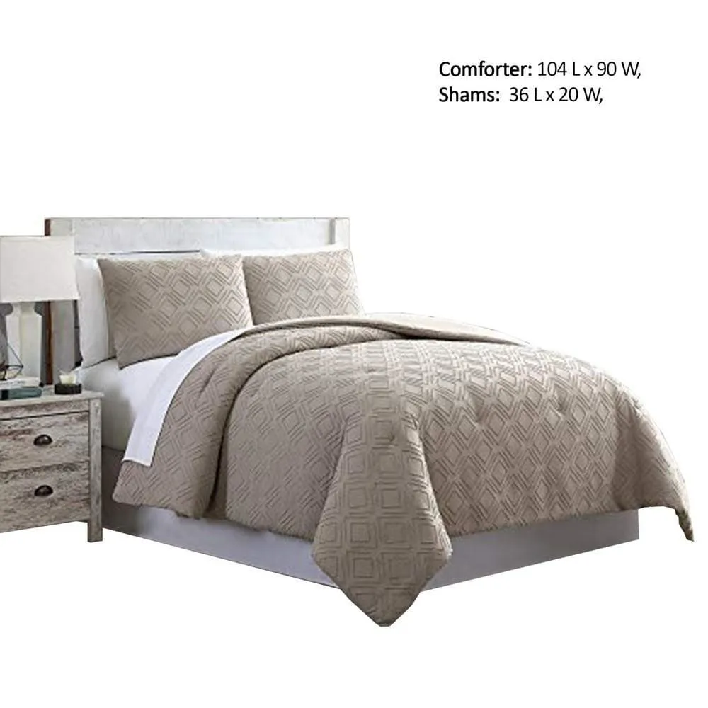 Gothenburg 3 Piece Diamond Pattern King Comforter Set , Taupe Brown By Casagear  Home