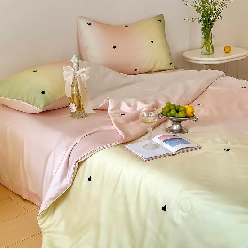 Gradient Color Tencel Summer Cool Comforter Air Conditioning Quilt Girl Heart Peach Heart Washable Machine Cool Feeling