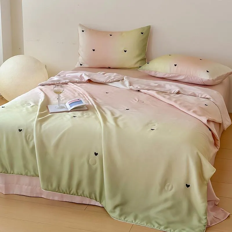 Gradient Color Tencel Summer Cool Comforter Air Conditioning Quilt Girl Heart Peach Heart Washable Machine Cool Feeling