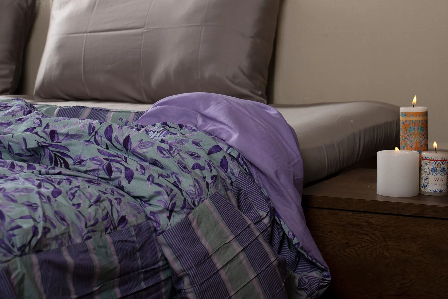 Grape Heaven Purple and Grey Tuck Styled Comforter