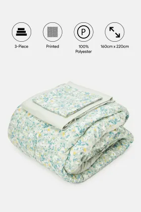 Green 3 Piece Floral Printed Comforter Set (Single Size)