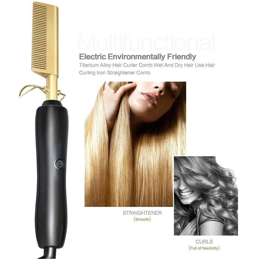 Hair Straightener Brush Hot Hair Comb, Curling Iron for Women Men