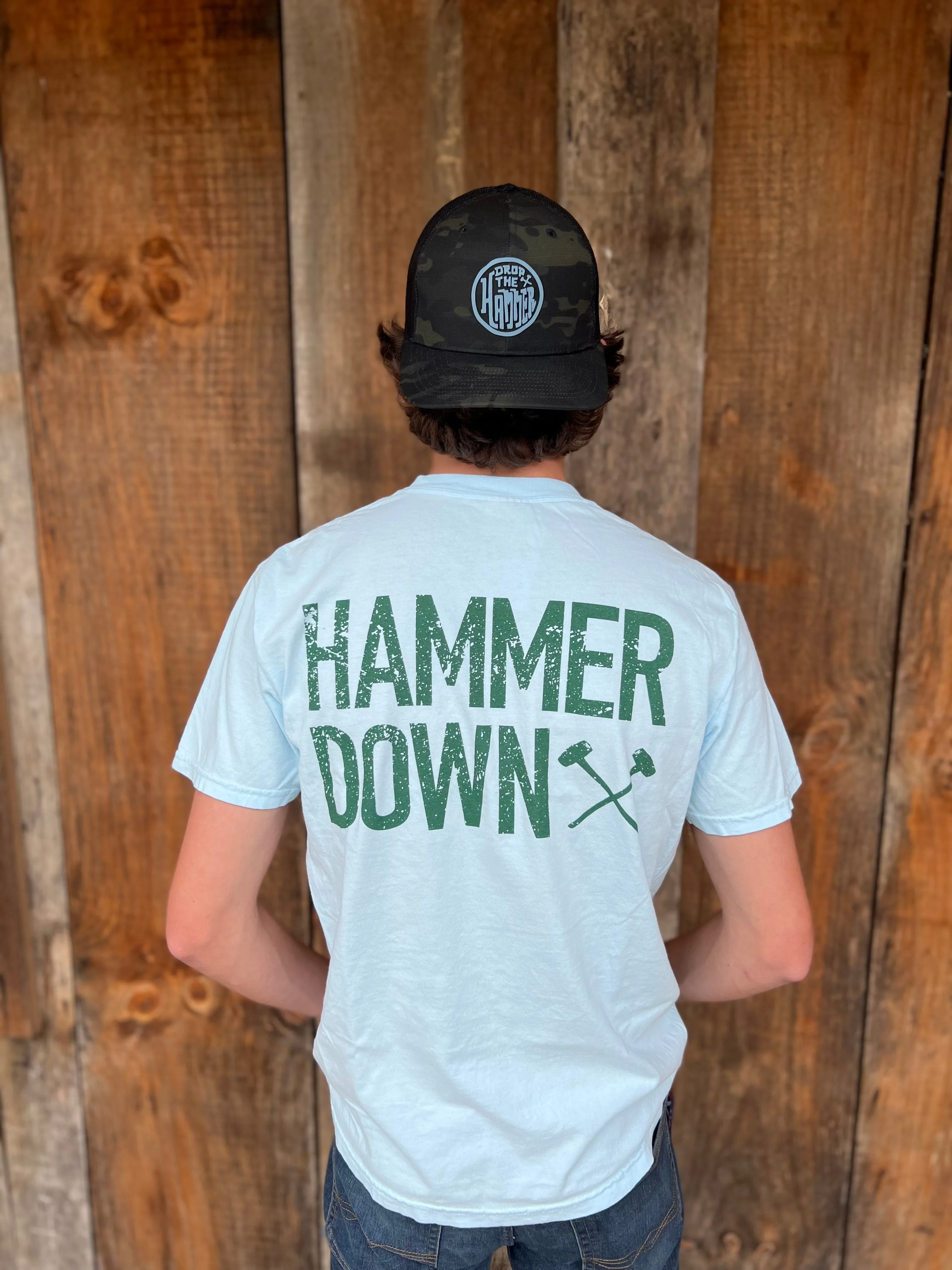 Hammer Down "Two Row Field Patch" Short Sleeve T-shirt - Chambray