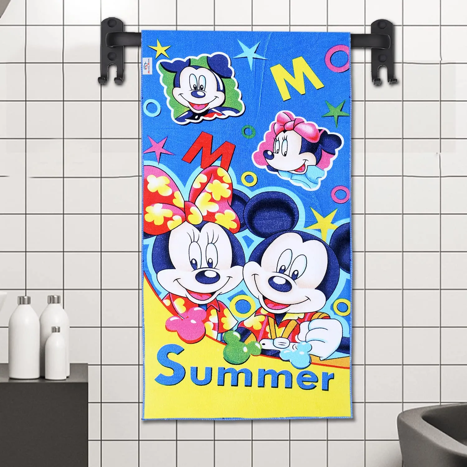 Heart Home Disney Summer Mickey Kids Bath Towel|Soft Cotton Towel for Kids|Sides Stitched Baby Towel|400 GSM Toddler Bath Towel|24x48 Inch|Pack of 2 (Multi)